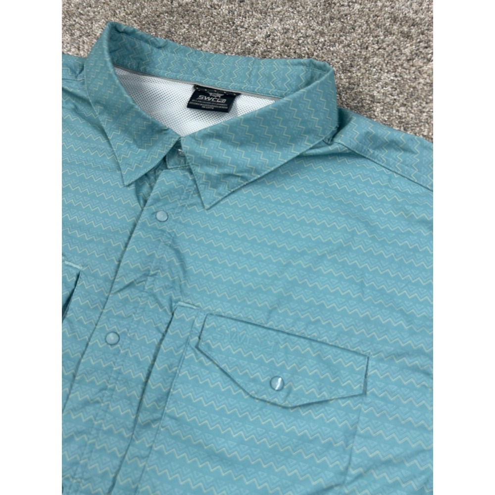 Saltwater Coast SWC 3XL Fishing Shirt Teal Zigzag Performance Long Sleeve #0785